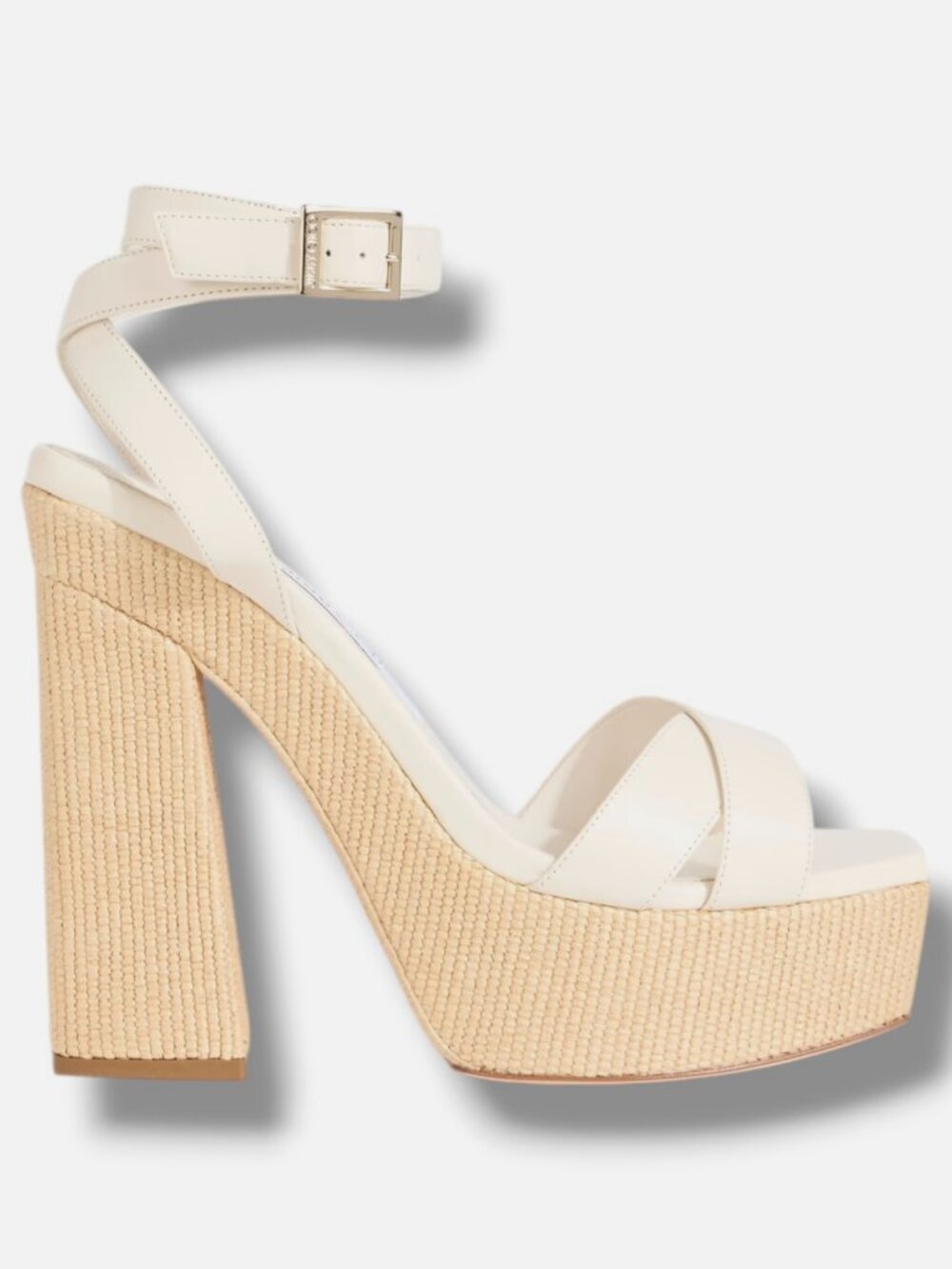 Jimmy Choo Women's White Gaia 140MM Leather Platform Sandals Size 37